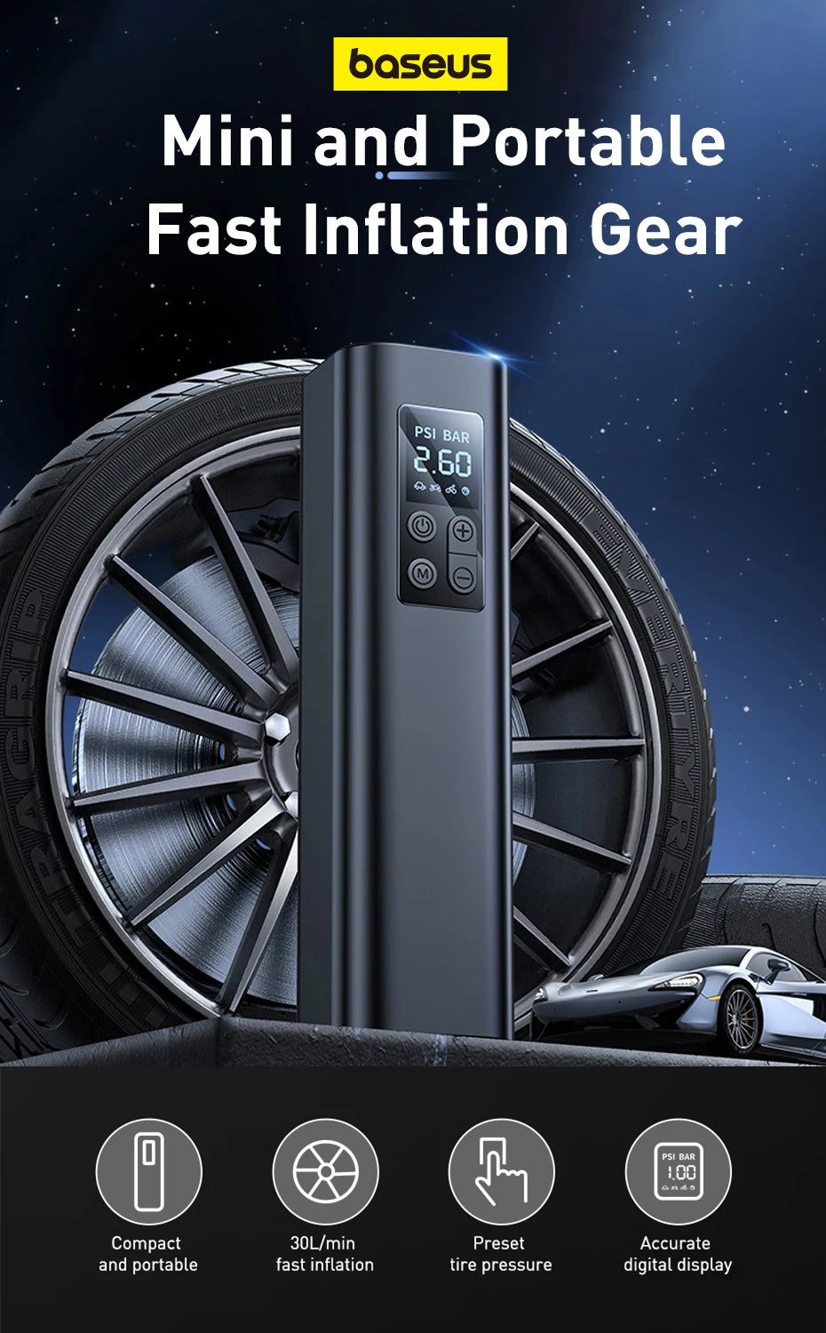 Compressor de Ar Portatil - 12v com lanterna